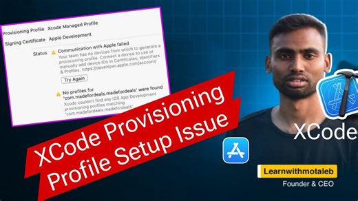 Xcode Provisioning Profile Error FIXED! | "No Devices" & "Communication with Apple Failed" Solution Struggling with Xcode provisioning profile errors? In this video, I'll show you step-by-step how to fix the "Communication with Apple failed - Your team has no devices" and "No provisioning profiles found" errors in Xcode. Problem Solved: - "Communication with Apple failed" error - "No profiles for [your-bundle-id] were found" - "Your team has no devices from which to generate provisioning profile