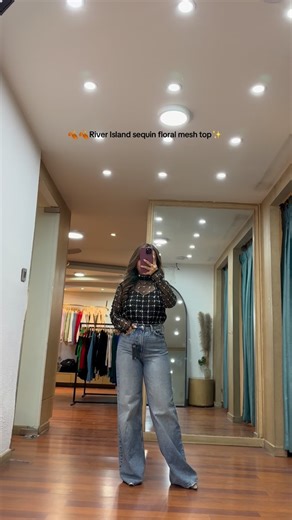 MINK on Instagram: "Sequin floral mesh top! Price:2250/- Brand:River Island Jeans! Price:3200/- Brand:H&M"