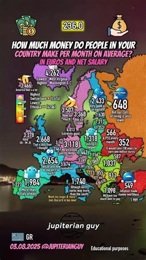 How much money do people make per month on average?💰 #shorts #geography #map #mapping