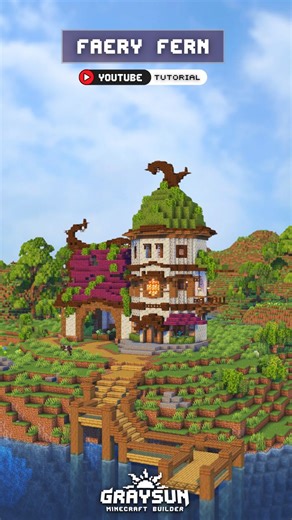 Graysun | Minecraft Builds on Instagram: "🏡 Minecraft - Fairy Fern 📽 Comment "Tutorial" for my YouTube Link 📚 A fantasy Fairy greenhouse for your Minecraft ideas and inspiration 👉 Full video on YouTube -This build is fully interior decorated and the YouTube video offers building tips. This build can also be downloaded on my Patreon."