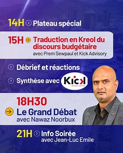 📢 Budget Day : un événement à ne pas manquer sur les plateformes du Défi Media Group Le Budget 2024-2025 sera présenté ce vendredi 7 juin. Le grand oral de Renganaden Padayachy est très attendu, car il se déroule dans un contexte électoral. Il s'agit en effet du dernier Budget du présent régime avant les législatives. 📊 Le Défi Media Group met en place un dispositif pour vous permettre de suivre cet exercice en direct. Rendez-vous à partir de 14 h sur RadioPlus, www.defimedia.info, sur notre p