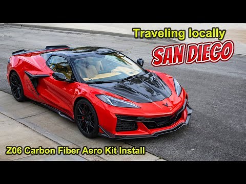 Installing Carbon Fiber Aero Kit on Torch Red 2023 C8 Corvette Z06 w/ Full Carbon C8RR Hood!