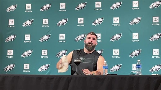 Jason on his brother Travis. They are both in tears at Jason’s retirement press conference | John Clark