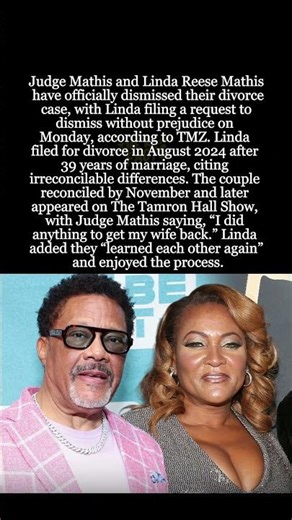 Judge Mathis and Wife Linda Officially Call Off Divorce, Dismiss Case #shorts #JudgeMathis