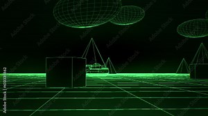 Retro 3D tank battle arcade game. Vintage 8bit computer arcade game. Game over, defeat concept. Wireframe pixelated graphics.. Nostalgia 80s, 90s. Retrowave. High quality 4k footage