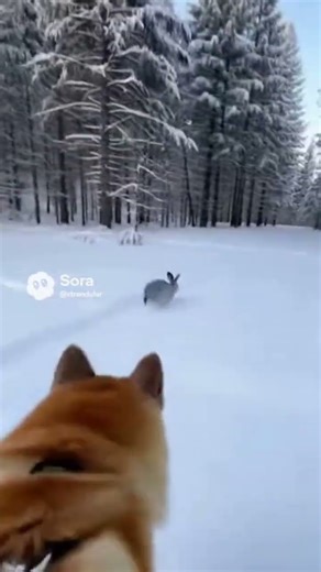 Shiba Inu Chases Rabbit in Snow #animals #shiba #shibainu #shibai #pets #puppy #pet #petlover
