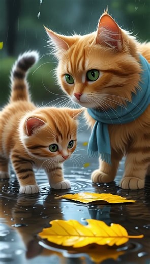 Cute Kitten Puddle Jumping in Rain | Relaxing Cat Story