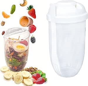Salad Cup with Fork & Salad Dressing Holder, 1000ml Salad Shaker Container for Lunch, Keep Fit Salad Dressing Shaker with Lids for Portable Breakfast Meal Vegetable and Fruits (White)
