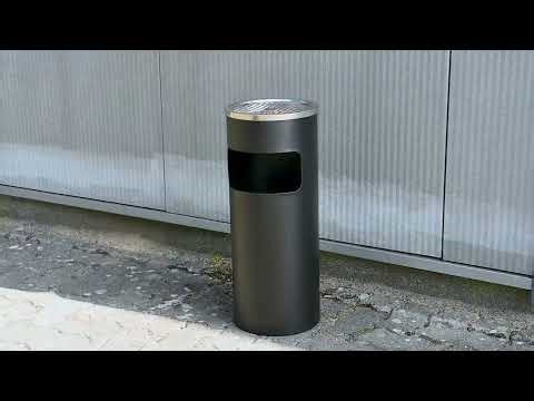 TRUTZHOLM Abfalleimer mit Aschenbecher Schwarz Metall Mülleimer Aschenbecher 2 in 1 39434