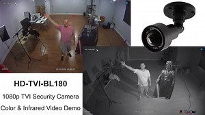 This is 1080p HD video surveillance captured using an TVI security camera with a 180 degree angle fish-eye lens. There are two sample video segments. The first was captured using the HD-TVI-BL180 that is mounted to the ceiling in CCTV Camera Pros sales room. That room is 15 feet deep by 28 feet wide. The second video surveillance segment was captured in CCTV Camera Pros studio to test the infrared night vision capability of the camera in zero light. Learn more here. http://www.cctvcamerapros.com