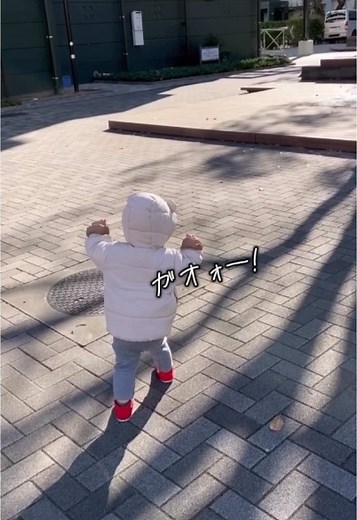 赤ちゃんが鳩を威嚇する瞬間