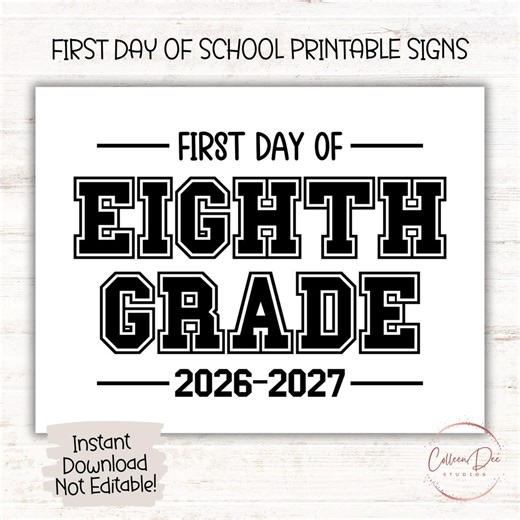 EIGHTH GRADE 2026-2027 SIGN | 1st Day of Eighth Grade Sign | Start School Sign | Printable First Day School Sign | 8th Grade Printable Sign - Etsy