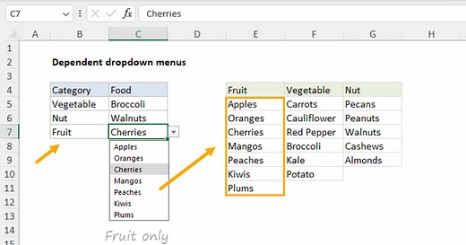 How to make dependent dropdown lists in Excel