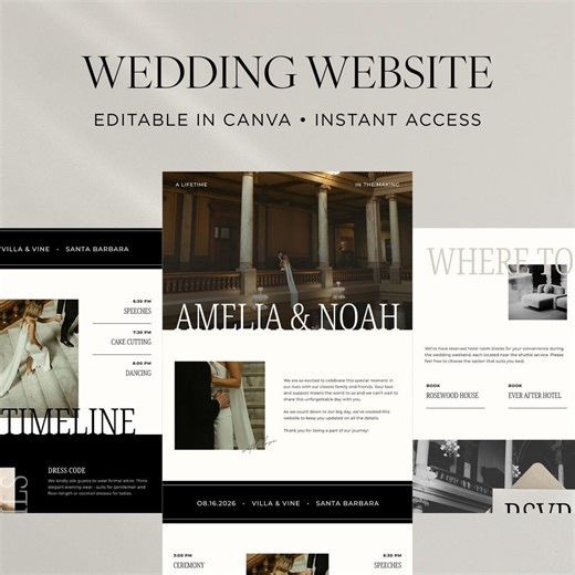 Luxury Elegant Wedding Website - Customizable High-end Canva Template (digital Download) - Etsy