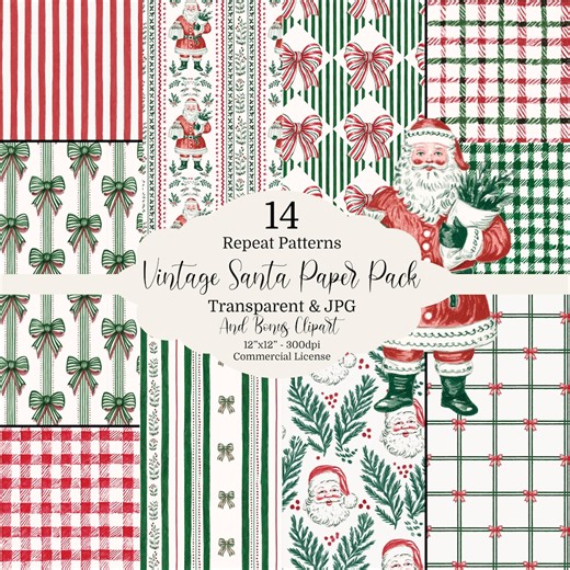 Vintage Santa Christmas Paper Pack: 14 Retro Holiday Patterns (digital Download) - Etsy Australia