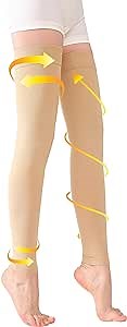 TOFLY® Medical Thigh High Compression Socks Footless for Women & Men, Opaque Support Hose, 15-20mmHg Graduated Compression Stockings with Silicone Band for Varicose Veins, Edema, DVT, 1 Pair Beige M