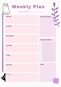 Cute Weekly Planner Printable | Cat Themed Weekly Schedule | Pastel To-do List, Priorities & Checklist | A4 US Letter PDF Instant Download - Etsy