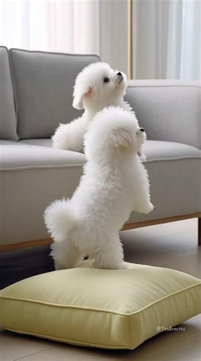 Playful Bichon Puppies Dancing Together