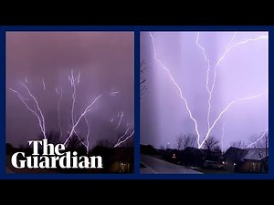 Upward lightning electrifies Kansas night sky
