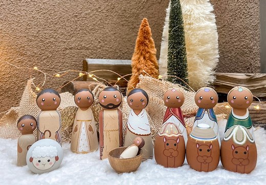 Nativity Peg Doll Set | 13 Piece | Hand Painted | Christmas Decorations | Neutral Color Nativity | Christmas Gift | Wooden Nativity Set - Etsy