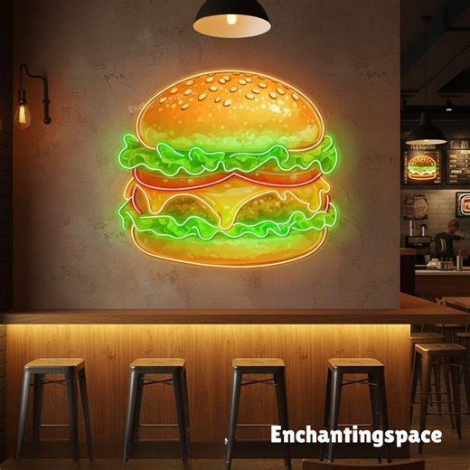 Hamburger Neon Wall Sign, Burger LED Light Decor for Cafe, Food Truck or Diner, Colorful Fast Food Sign for Bar Space - Etsy