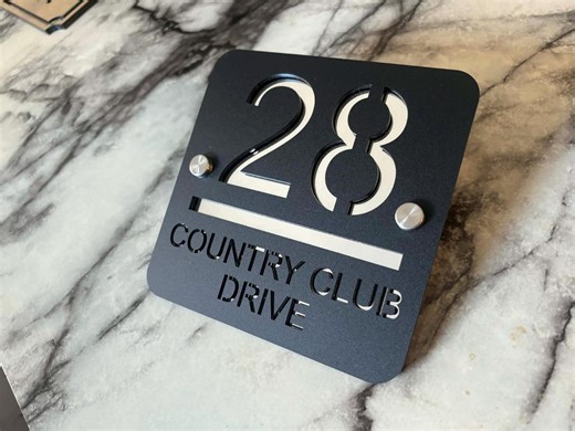 Modern Mirror Address Sign | Acrylic House Number Plaque | Personalized Outdoor Address Sign | Laser Cut Sign | House Numbers | Home Plaque