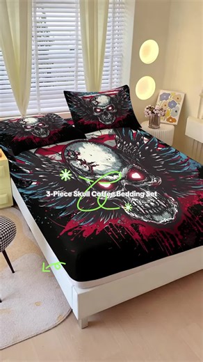3-Piece Horror Skull & Coffee Girl Bedding Set, Includes Sheet and Pillowcases, Non-Slip Dustproof Cover for Bedroom, Perfect Gift #sheetsets #bed #sheets #bedsheets #bedding #beddingset #beddings #beddingsets #set #home #textiles #hometextiles #must-haveforhome #bedroom #decorations #bedroomdecorations #dailynecessities #horrorskullcoffeegirl #cheap #durable #affordable #horror