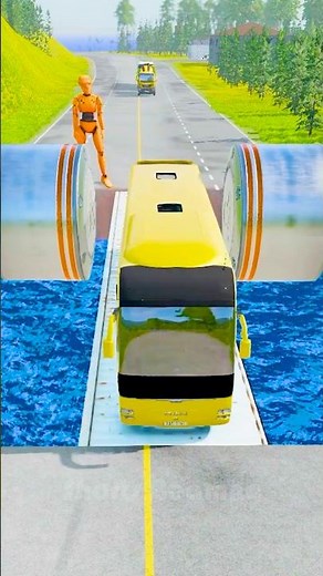 Hidrolic Bollard Vs Speeding Bus Crash - BeamNG.Drive | Realistic Physics #beamngdrive #shorts