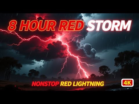 “8+ Hours Red Thunderstorm & Lightning — Amazing Night Storm in 4K”