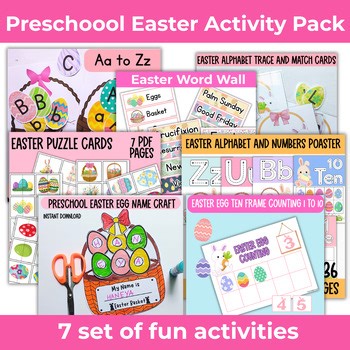 Easter activities bundle for preschool, easter egg hunt, easter word wall