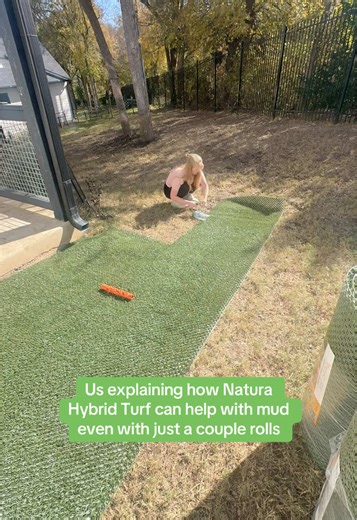 Mud problems don’t mean you need to redo your entire yard. One of the biggest misconceptions we see is that hybrid turf has to be an all-or-nothing install — but that’s not true. Natura Hybrid Turf is designed to reinforce high-traffic areas where grass gets worn down the fastest. By installing just a couple rolls in muddy zones like dog run paths, gate entrances, back doors, or play areas, you can help stabilize the soil, support real grass growth through the surface, and dramatically reduce mu