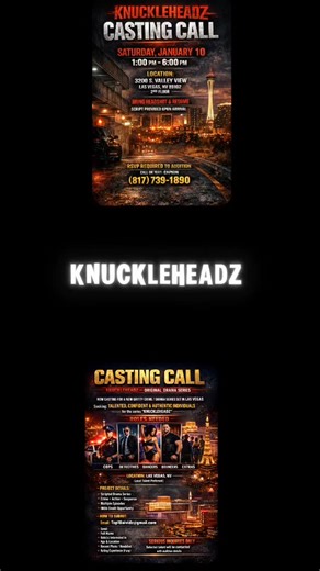 Networking With Capion on Instagram: "*** Casting Call *** WHAT HAPPENS IN VEGAS… DOESN’T STAY QUIET. Loyalty gets tested. Secrets explode. One move changes everything. This isn’t a movie — it’s a mini-series. And it’s coming real soon. 💥🔥 🎥 KnuckleHeadz 📍 Las Vegas 🎞️ Suspense • Crime • Drama Stay locked in. This story gets DARK. Hashtags #KnuckleHeadz #MiniSeriesComingSoon #VegasSeries #IndieSeries #CrimeDrama SuspenseSeries UrbanDrama FilmReels CinematicReel SeriesTrailer FilmPromotion I