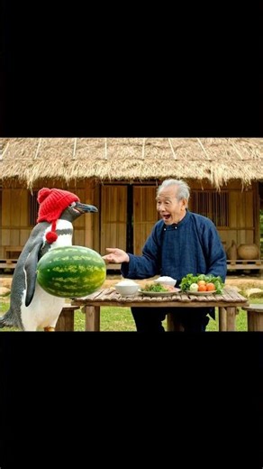 Ông và Johny bổ quả dưa hấu to