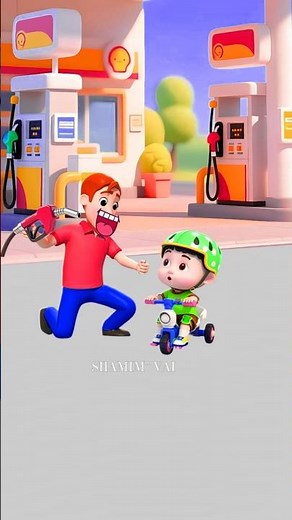 “A funny cartoon showing a toy car getting petrol — and the moment turns super hilarious! 🚗⛽😂✨”
