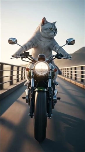 Silver Cat Racing a Café Racer Across a Mountain Bridge