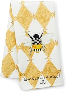 MACKENZIE-CHILDS Cotton Dish Towel, Decorative Kitchen Towel, Honeycomb with Bees