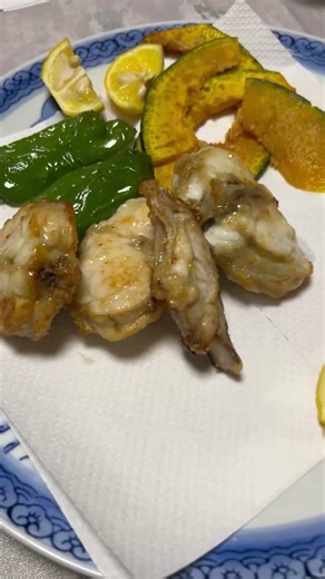 20260321 河豚の唐揚げ、野菜の素揚げ。#唐揚げ #ふぐ料理
