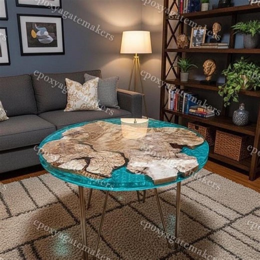 Round Burl Wood & Turquoise Epoxy River Table, Live Edge Resin Dining Table, Custom Walnut Coffee Table, Luxury Kitchen Housewarming Gift - Etsy