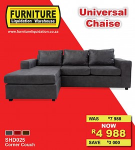 Get down to your nearest Furniture Liquidation Warehouse, where we proud our-self in bringing you the best quality at the lowest prices. Get like this SHD025 Corner Couch at only R4988 and admire every cent spent for years to come! Shop Online – https://bit.ly/3e1z3qc _ **ALL STORES ARE OPEN** Find a store near you - https://bit.ly/2Xu67ln _ >> Delivery is available (Around Gauteng) >> Lay-Byes Accepted (3-6 months) >> Credit Available - Apply Online | Furniture Liquidation Warehouse