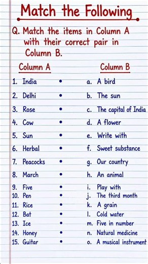 Match the Following | Fun Matching Quiz | Homework Help