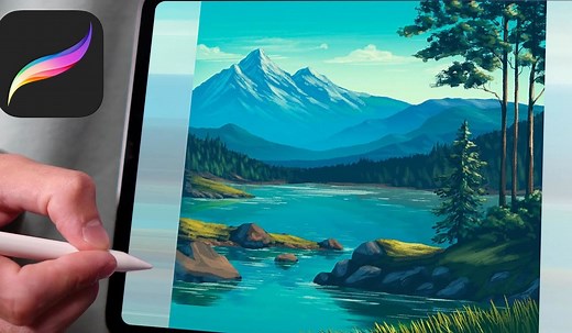 【Procreate】新手级教程 手把手一步步教你绘制这幅湖光山色风景插画 from Joel Create