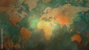 An illuminated world map highlighting continents with vibrant colors, symbolizing global connectivity and the diverse cultures and landscapes that make up our planet.