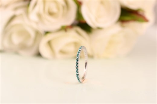 Teal Sapphire Eternity Band, Gift for Her, Bridal Jewelry, Anniversary, Proposal or Daily Wear - Etsy