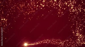 Loop animation of a luminous Christmas shooting star with a tail of golden particles on red background Stock Video