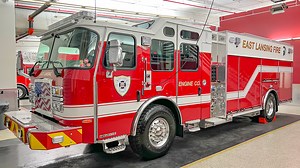 6.3K views · 604 reactions | The East Lansing Fire Department chose E-ONE's eMAX Pumper because the compact pump allows for more storage space. They incorporated clean cab concepts, a drop-down ladder and green handrail lighting in honor of Michigan State University! Learn more in this video. #EONEstrength #firetruck #firefighter #EastLansing #michiganstateuniversity | E-ONE Fire Trucks (Official Site) | Facebook
