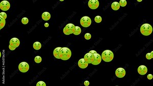 Holding back vomit emoji. Green emoticon face, disgust. Animated falling emojis. Social media icons symbol animation with green screen background.
