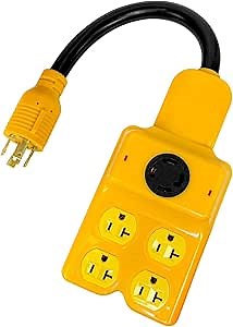 NEMA L14-30P to 4X 5-15/5-20R & 1x L14-30R Generator Extension Cord, 30 Amp 4-Prong to 15/20/30 Amp Twist Locking Power Plug Adapter Cord, 125/250V, 7500W, ETL Listed Power Splitter Extension -1.5FT