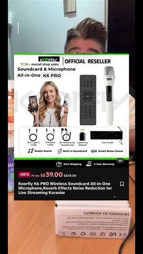 Koorfly K6 PRO Wireless Soundcard All-in-One Microphone, Reverb Effects Noise Reduction for Live Streaming Karaoke #wirelesssoundcard #koorfly #koorflykopro #soundcard #createtowin