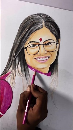 Pencil Colour Portrait Step by Step | Full Drawing Process 🎨 | Sameer Art Institute