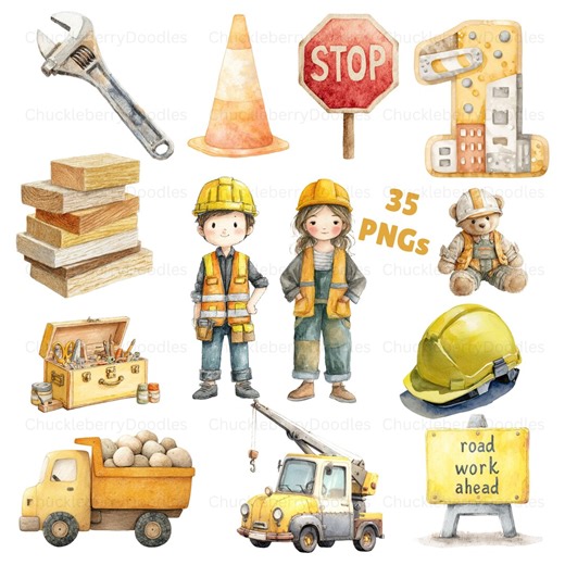 Watercolor Construction Clipart (35 Pngs), Digital Download - Etsy